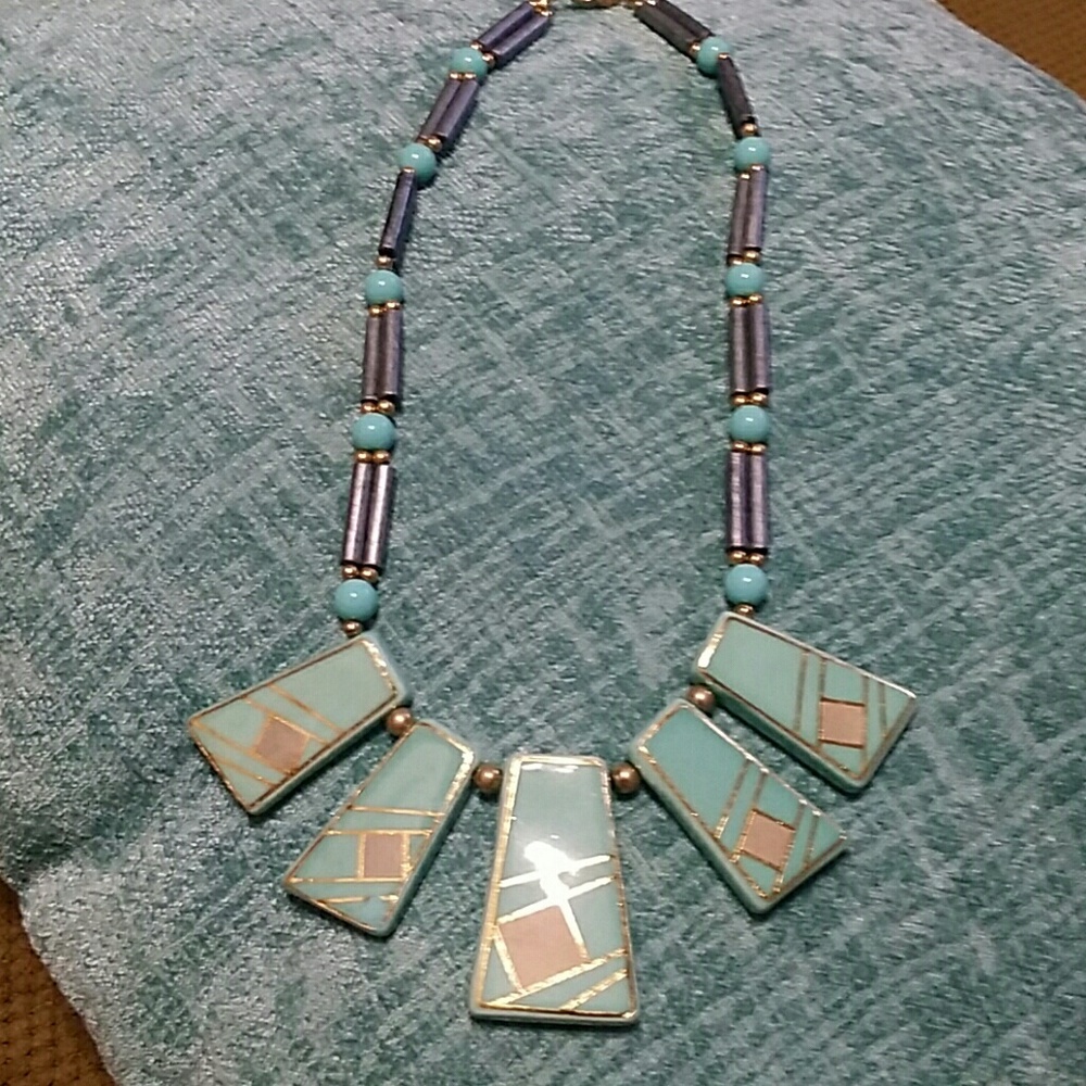 Turquoise, gold and gray necklace